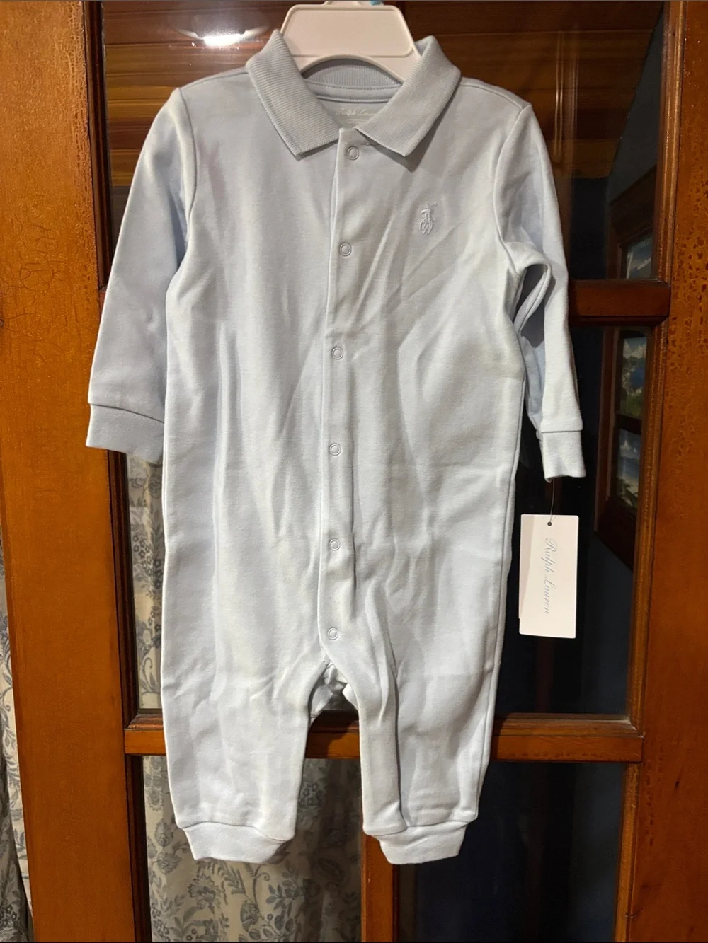 Ralph Lauren Baby Polo-Style One-Piece in Light Blue